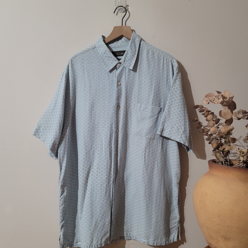 Tasso Elba Silk & Linen Blend Button-Down Coastal Chic Mediterranean Sz XXL